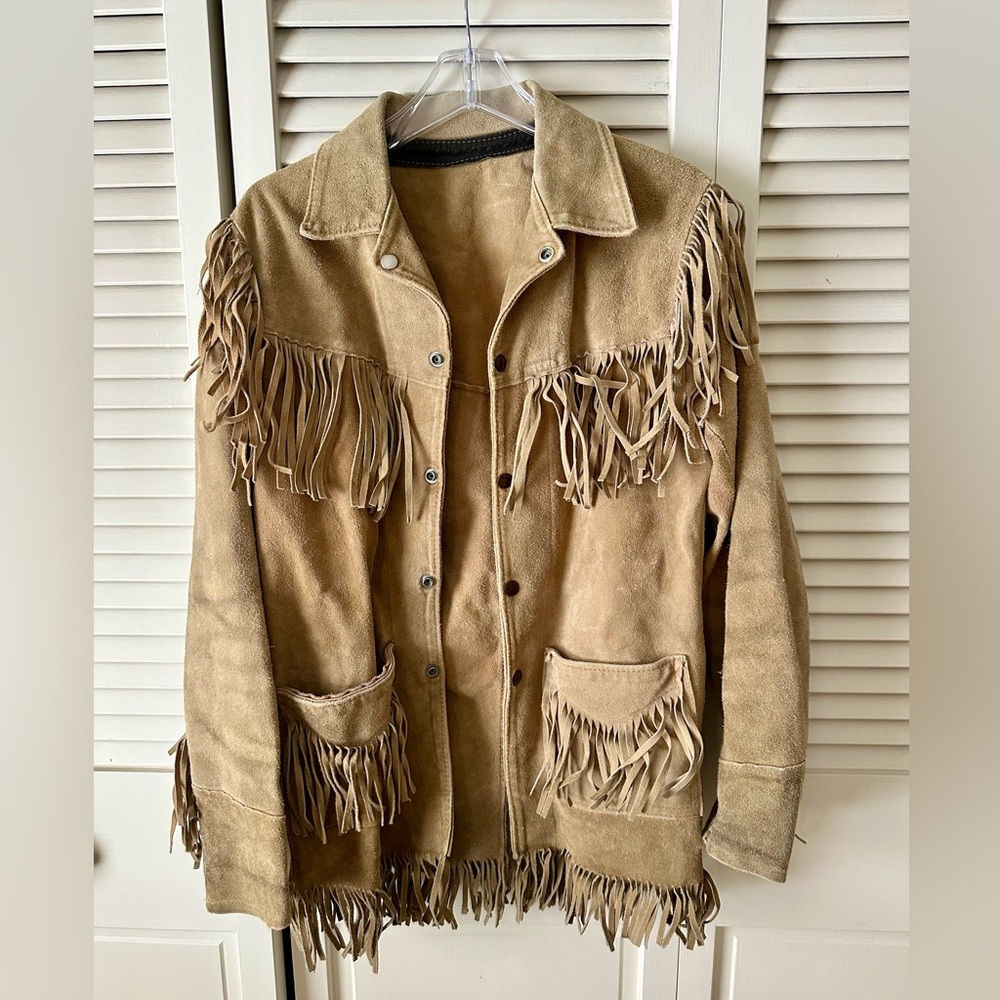 Vintage Light Tan Suede Fringe Western Jacket Size S